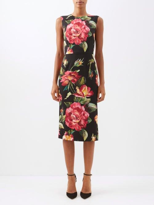 Dolce & Gabbana - Floral-print Silk-blend Midi Dress - Womens - Black Pink
