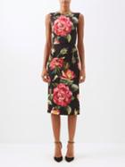 Dolce & Gabbana - Floral-print Silk-blend Midi Dress - Womens - Black Pink