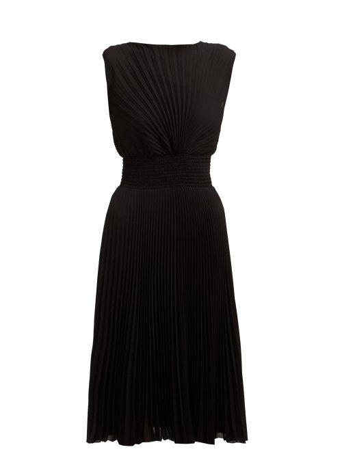 Matchesfashion.com Prada - Sable Sunray Pleated Crepe Midi Dress - Womens - Black