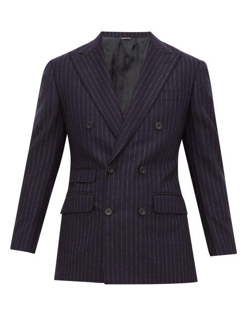 Matchesfashion.com Thom Sweeney - Chalk Stripe Double Breasted Wool Suit - Mens - Navy
