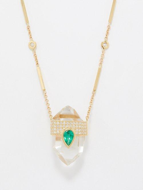 Jacquie Aiche - Diamond, Emerald, Quartz & 14kt Gold Necklace - Womens - Green Multi