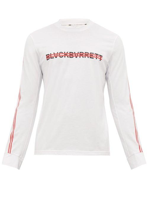 Matchesfashion.com Blackbarrett By Neil Barrett - Strikethrough Logo Print Cotton Blend T Shirt - Mens - White Multi