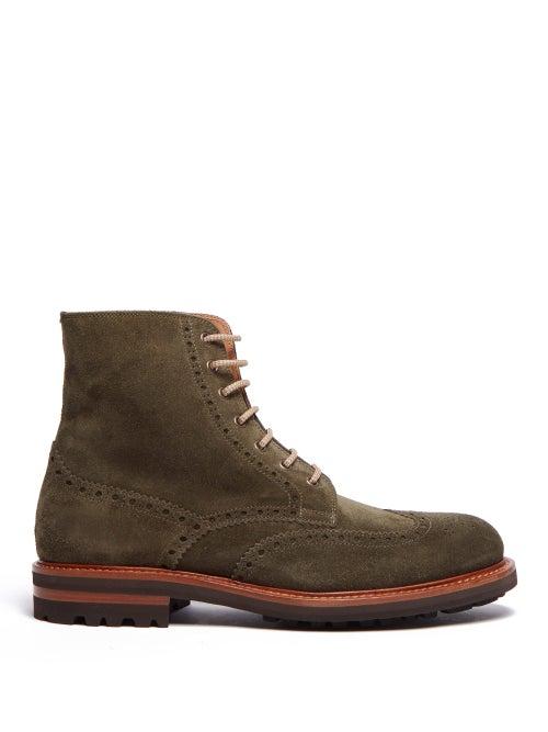 Matchesfashion.com Brunello Cucinelli - Suede Brogue Boots - Mens - Green