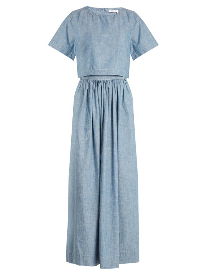 Chloé Cropped-overlay Cotton-chambray Dress