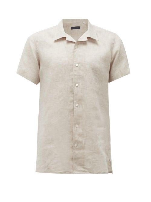 Matchesfashion.com Thom Sweeney - Cuban-collar Linen-chambray Shirt - Mens - Cream