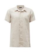 Matchesfashion.com Thom Sweeney - Cuban-collar Linen-chambray Shirt - Mens - Cream
