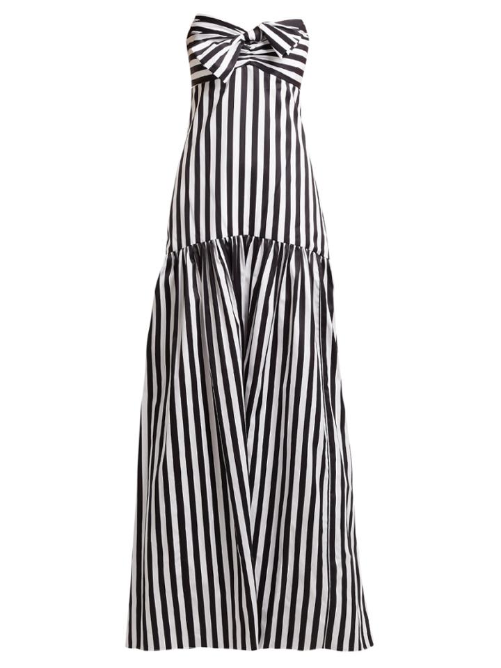Caroline Constas Bow-detail Strapless Striped Cotton Maxi Dress