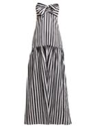 Caroline Constas Bow-detail Strapless Striped Cotton Maxi Dress