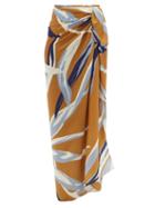 Ladies Beachwear Cala De La Cruz - Amelia Leaf-print Crepe Sarong - Womens - Orange Print