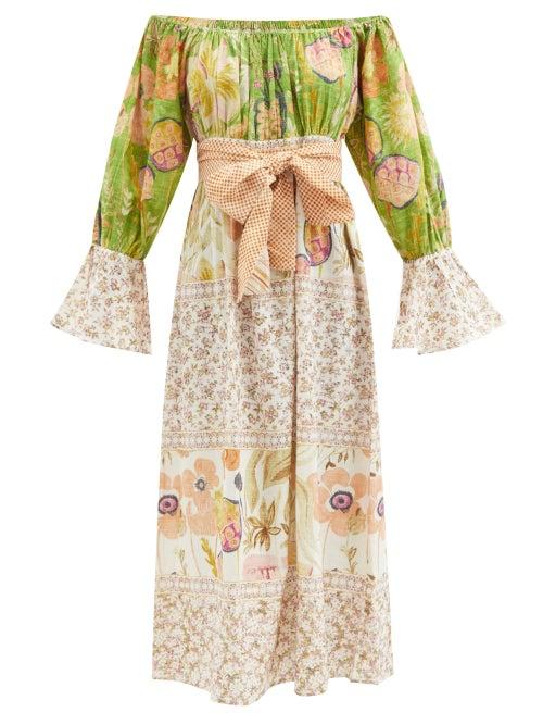 D'ascoli - Manuela Floral-print Cotton-khadi Maxi Dress - Womens - Green Multi