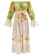 D'ascoli - Manuela Floral-print Cotton-khadi Maxi Dress - Womens - Green Multi