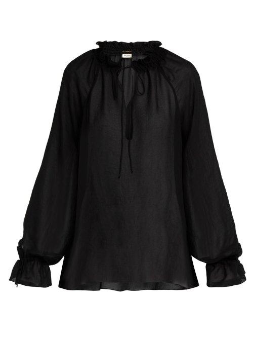 Matchesfashion.com Saint Laurent - Ruffled Sheer Chiffon Blouse - Womens - Black