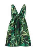 Matchesfashion.com Dolce & Gabbana - Tie-strap Jungle-print Cotton Mini Dress - Womens - Green Multi