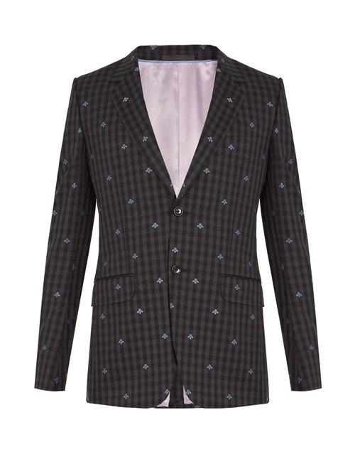 Matchesfashion.com Gucci - Bee Embroidered Single Breasted Wool Suit - Mens - Grey Multi