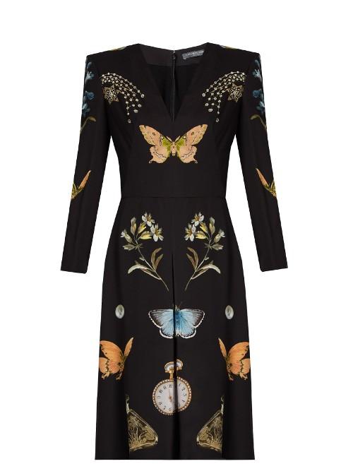 Alexander Mcqueen Obsession-print V-neck Crepe Dress