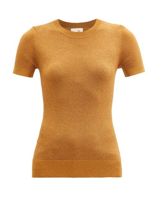 Matchesfashion.com Joostricot - Metallic Jersey Short-sleeved Sweater - Womens - Brown