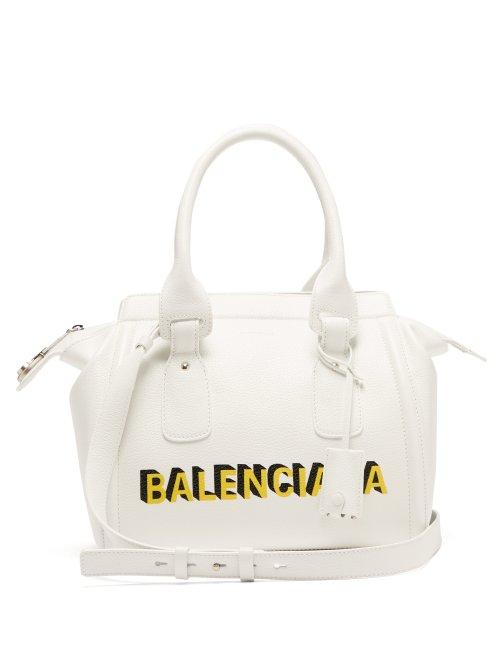Matchesfashion.com Balenciaga - Monday Logo Print Leather Bowling Bag - Womens - White Multi