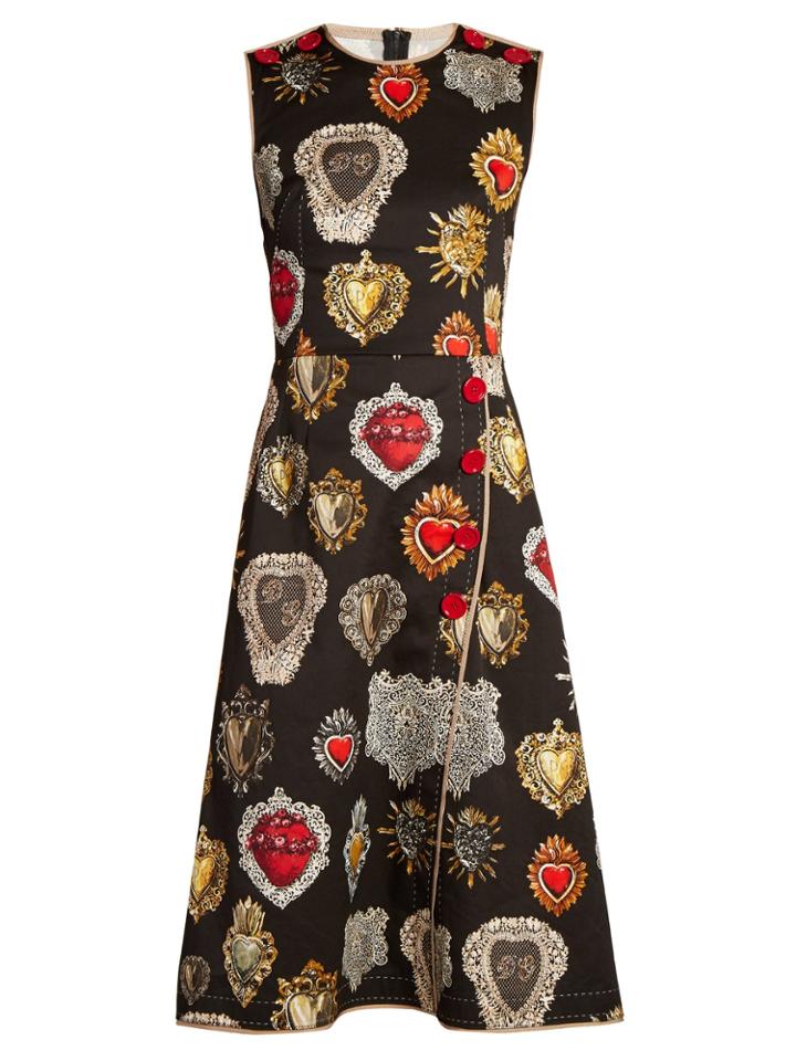 Dolce & Gabbana Heart-print Round-neck Wrap-style Dress