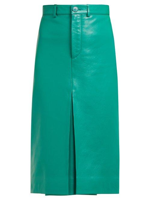 Matchesfashion.com Balenciaga - High Rise Leather Pencil Skirt - Womens - Green