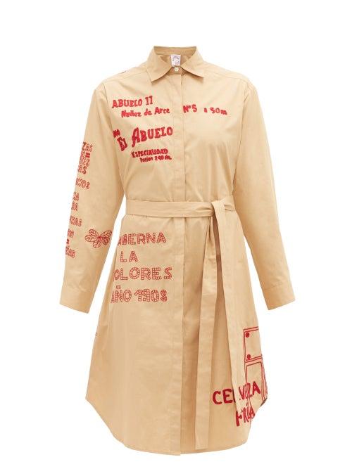 Matchesfashion.com Kilometre Paris - Barrio De La Letras Cotton Shirt Dress - Womens - Beige Multi