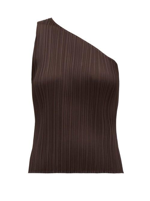 Matchesfashion.com Pleats Please Issey Miyake - Pleated One Shouldered Top - Womens - Dark Brown