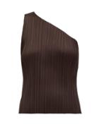 Matchesfashion.com Pleats Please Issey Miyake - Pleated One Shouldered Top - Womens - Dark Brown