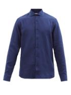 Orlebar Brown - Giles Spread-collar Linen-poplin Shirt - Mens - Navy