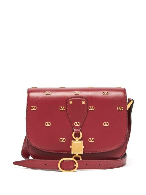 Matchesfashion.com Valentino Garavani - V-locker And V-logo Leather Bag - Womens - Burgundy