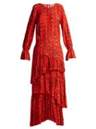 Matchesfashion.com Preen Line - Amina Floral Print Tiered Dress - Womens - Red Print
