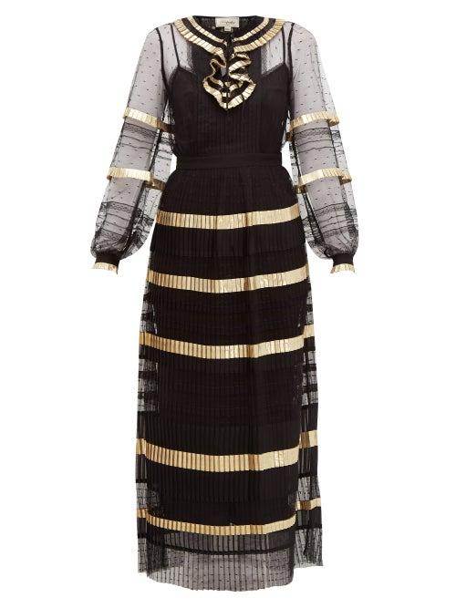 Matchesfashion.com Temperley London - Phantom Pleated Swiss Dot Maxi Dress - Womens - Black Gold