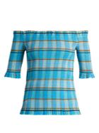 Diane Von Furstenberg Horizon Checked Off-the-shoulder Top