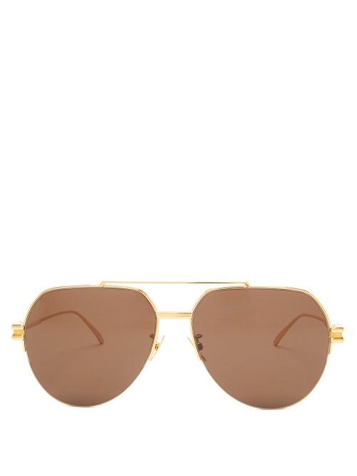 Matchesfashion.com Bottega Veneta - Aviator Metal Sunglasses - Mens - Brown