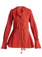 Matchesfashion.com Palmer//harding - Tie Waist Cotton Poplin Shirt - Womens - Red