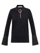 Jw Anderson - Flared-cuff Half-zip Jersey Top - Womens - Navy