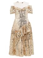 Matchesfashion.com Simone Rocha - Ruffled Sequinned Midi Dress - Womens - Gold