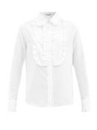 Saint Laurent - Ruffled-bib Striped Cotton-blend Poplin Shirt - Womens - White
