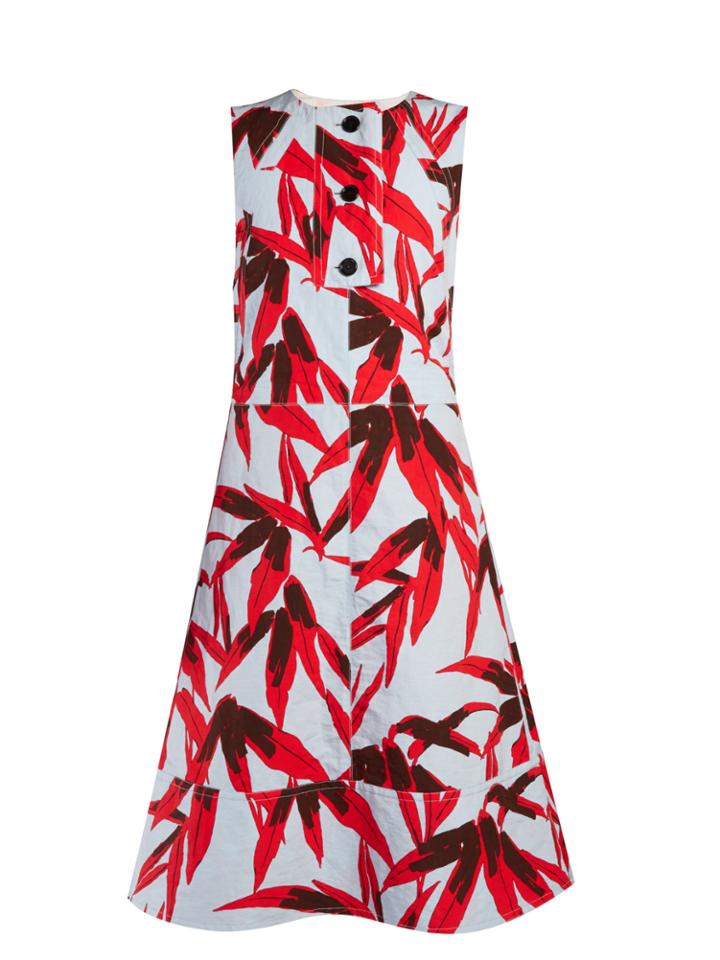 Marni Bamboo-print Coated-poplin Midi Dress