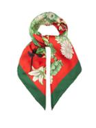 Matchesfashion.com Gucci - Gg Belts And Floral Bouquet Print Silk Scarf - Womens - Red