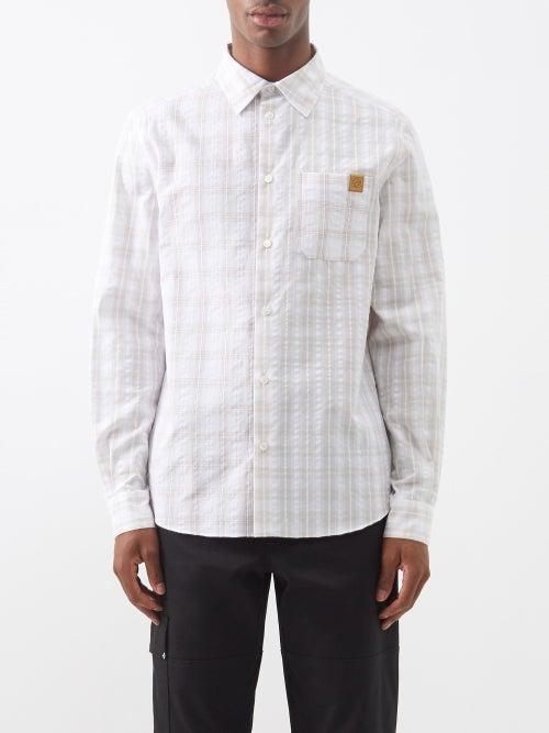 Loewe - Patchwork Check-cotton Shirt - Mens - Cream White
