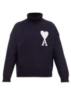 Matchesfashion.com Ami - Ami De Caur Intarsia Wool Roll Neck Sweater - Mens - Navy