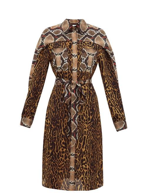 Matchesfashion.com Burberry - Costanza Animal-print Silk-crepe Shirt Dress - Womens - Brown Print