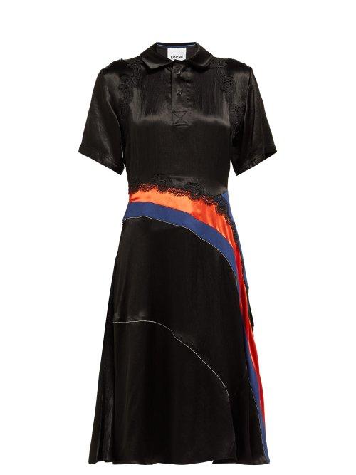 Matchesfashion.com Koch - Asymmetric Panelled Lace Embellished Shirtdress - Womens - Black Multi
