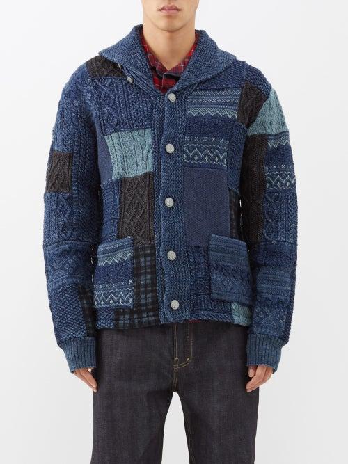 Rrl - Patchwork Wool-blend Cardigan - Mens - Blue Multi