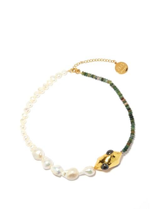 Ladies Jewellery By Alona - Orion Baroque-pearl, Agate & Gold-plated Necklace - Womens - Green Multi