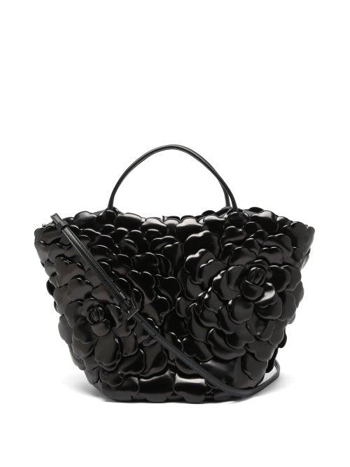 Matchesfashion.com Valentino Garavani - Atelier Petal-effect Leather Bucket Bag - Womens - Black