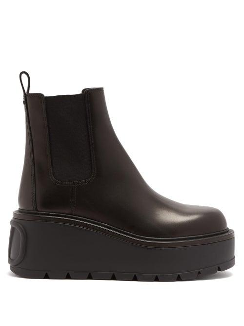 Matchesfashion.com Valentino Garavani - Uniqueform Leather Platform Chelsea Boots - Womens - Black
