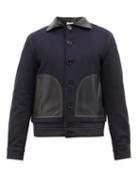 Wales Bonner - Brixton Leather-trim Wool-blend Varsity Jacket - Mens - Navy