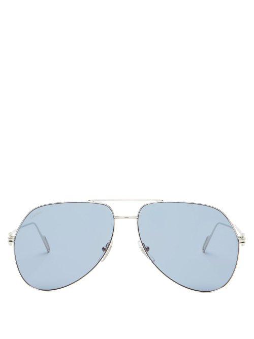 Matchesfashion.com Cartier Eyewear - Premire De Cartier Silver Tone Metal Sunglasses - Womens - Blue Silver