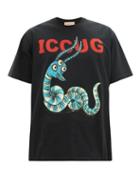 Mens Rtw Gucci - X Freya Hartas Animal-print Cotton-jersey T-shirt - Mens - Black