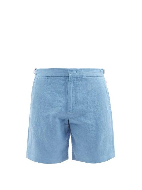 Mens Rtw Orlebar Brown - Norwich Linen Shorts - Mens - Light Blue